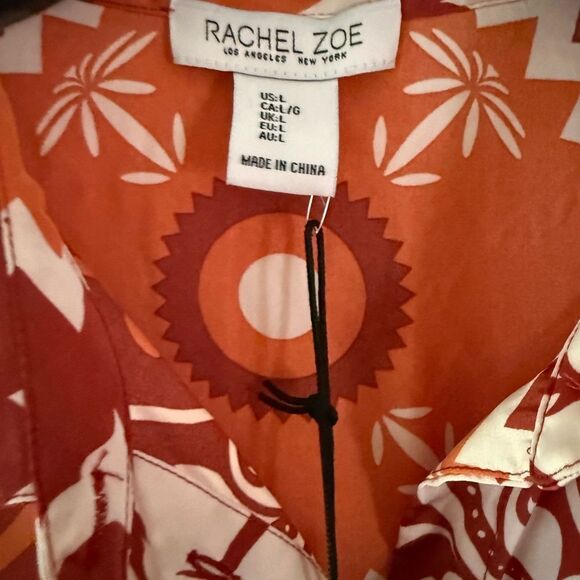 New Rachel Zoe Women's Bold Red and Cream Button Down Shirt - Picture 2 of 5